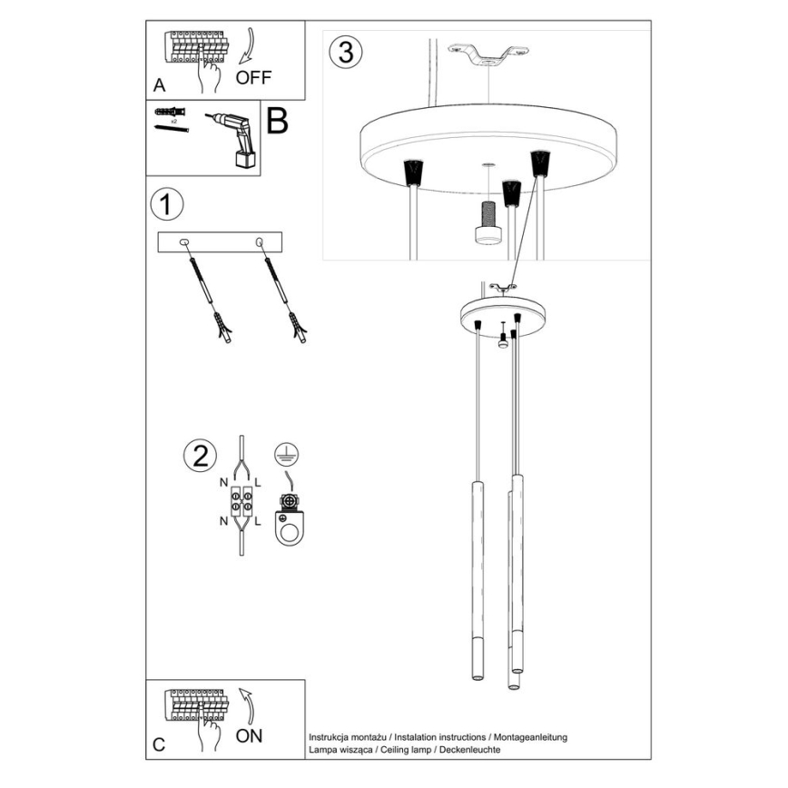 Luster na sajli MOSAIC 3xG9/12W/230V crna/sjajni hrom