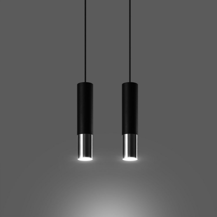 Luster na sajli LOOPEZ 2xGU10/10W/230V crna/sjajni hrom