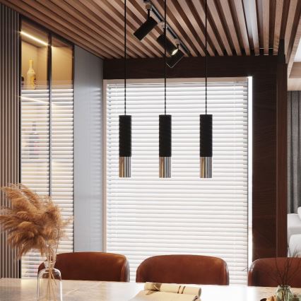 Luster na sajli LOOPEZ 3xGU10/10W/230V crna/sjajni hrom