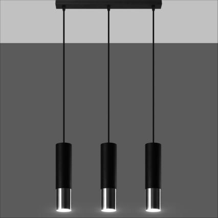 Luster na sajli LOOPEZ 3xGU10/10W/230V crna/sjajni hrom