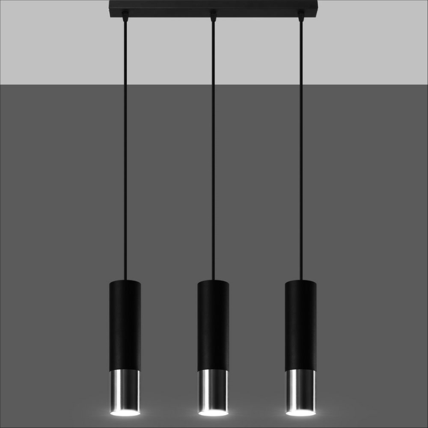 Luster na sajli LOOPEZ 3xGU10/10W/230V crna/sjajni hrom