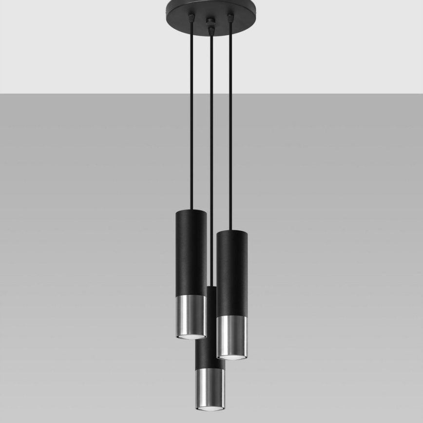 Luster na sajli LOOPEZ 3xGU10/10W/230V okrugao crni/sjajni hrom