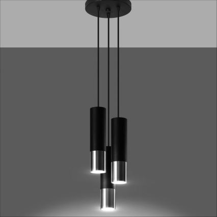 Luster na sajli LOOPEZ 3xGU10/10W/230V okrugao crni/sjajni hrom