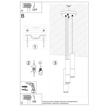 Luster na sajli LOOPEZ 3xGU10/10W/230V okrugao crni/sjajni hrom