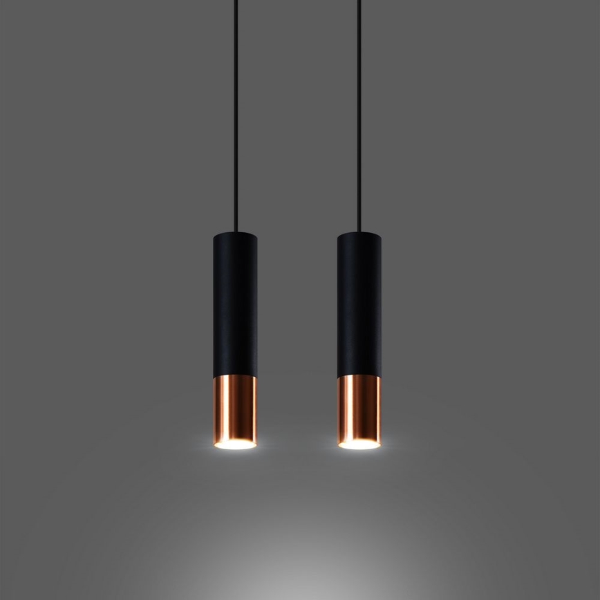 Luster na sajli LOOPEZ 2xGU10/10W/230V crna/bakrena