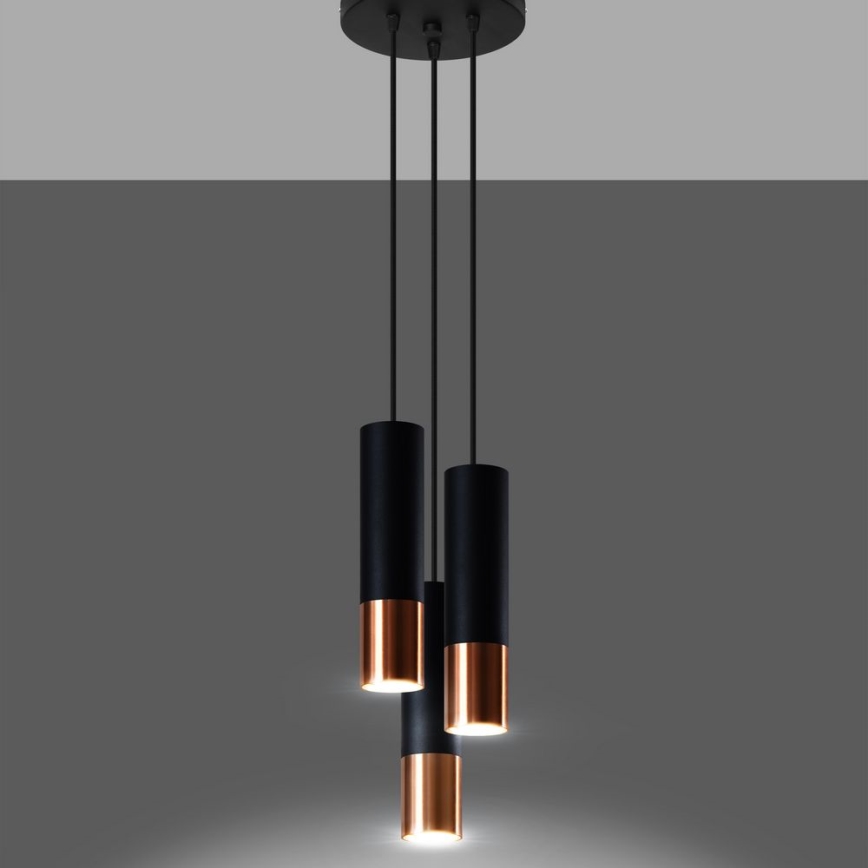 Luster na sajli LOOPEZ 3xGU10/10W/230V okrugao crna/bakar