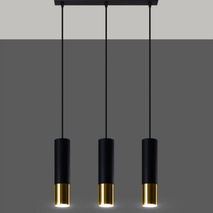 Luster na sajli LOOPEZ 3xGU10/10W/230V crna/zlatna