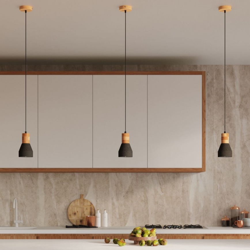 Luster na sajli QUBIC 1xE27/60W/230V beton/breza/buk/crna