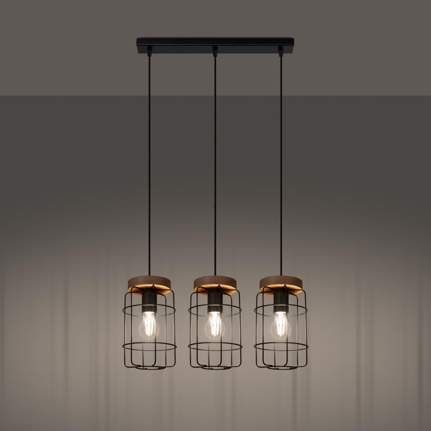 Luster na sajli GOTTO 3xE27/15W/230V crna/bukva