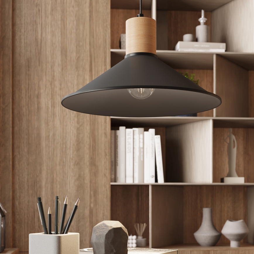 Luster na sajli JAGA 1xE27/15W/230V, prečnik 30 cm, crna