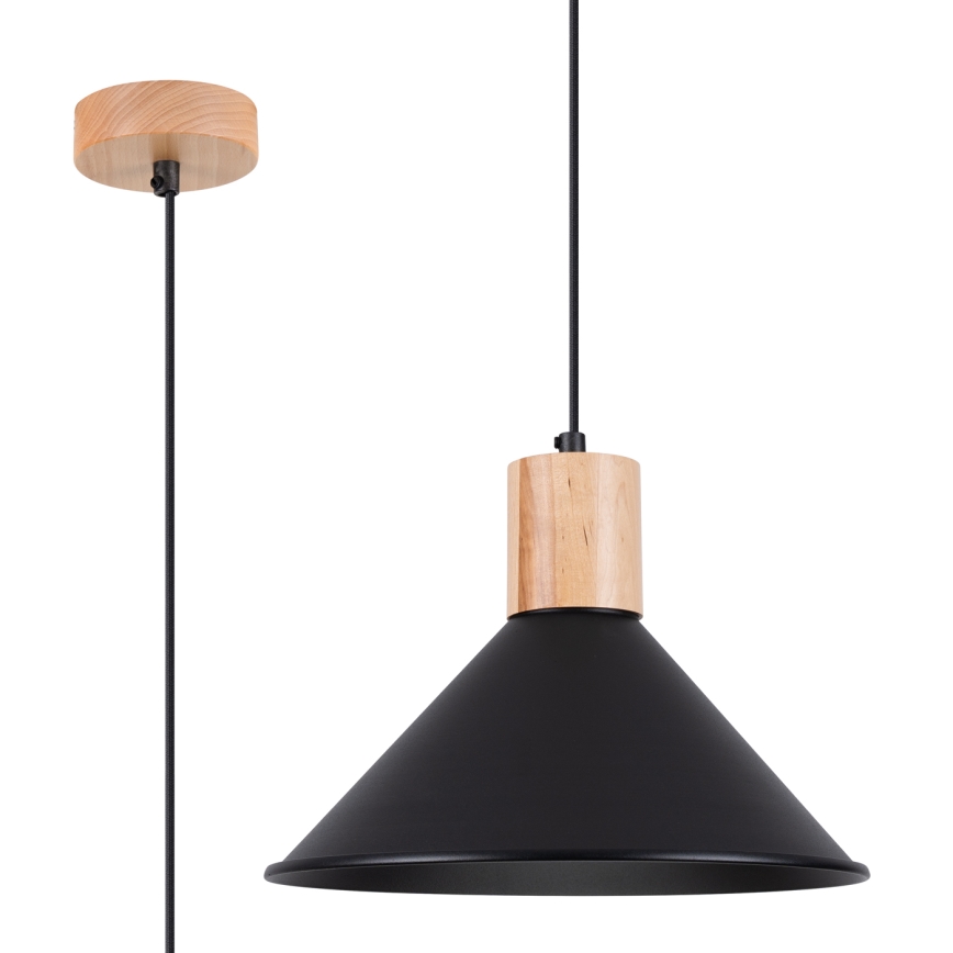 Luster na sajli JAGA 1xE27/15W/230V, prečnik 30 cm, crna