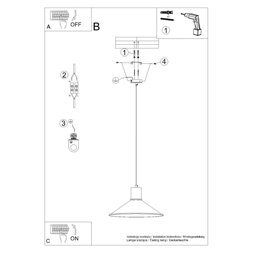 Luster na sajli JAGA 1xE27/15W/230V, prečnik 30 cm, crna