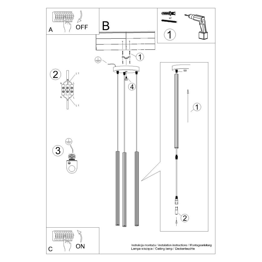 Luster na sajli ARCHE 3xG9/8W/230V crni
