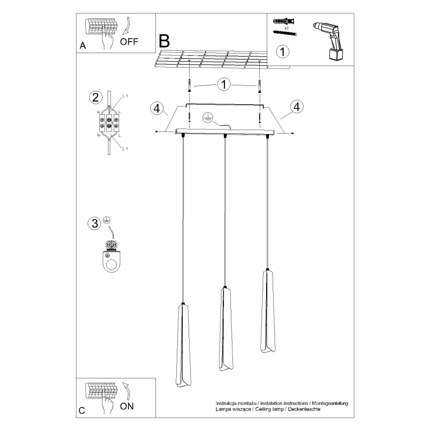 Luster na sajli PRYSM 3xG9/8W/230V crne boje