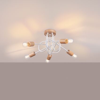 Plafonski luster EMBER 5xE27/15W/230V bela/bež/buk