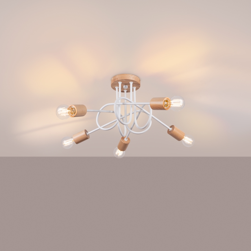 Plafonski luster EMBER 5xE27/15W/230V bela/bež/buk
