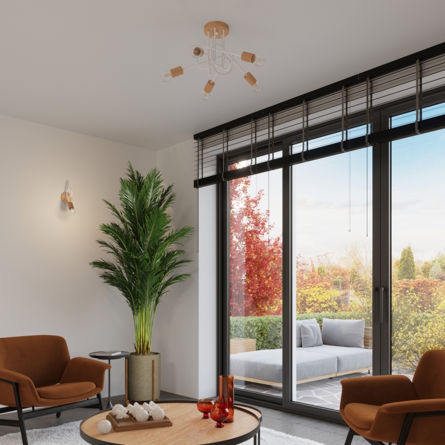 Plafonski luster EMBER 5xE27/15W/230V bela/bež/buk