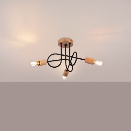 Plafonski luster EMBER 3xE27/15W/230V crna/bež/buk