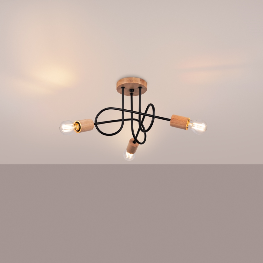 Plafonski luster EMBER 3xE27/15W/230V crna/bež/buk