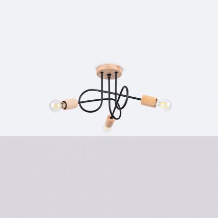 Plafonski luster EMBER 3xE27/15W/230V crna/bež/buk