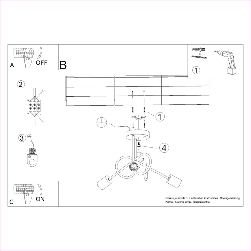 Plafonski luster EMBER 3xE27/15W/230V crna/bež/buk