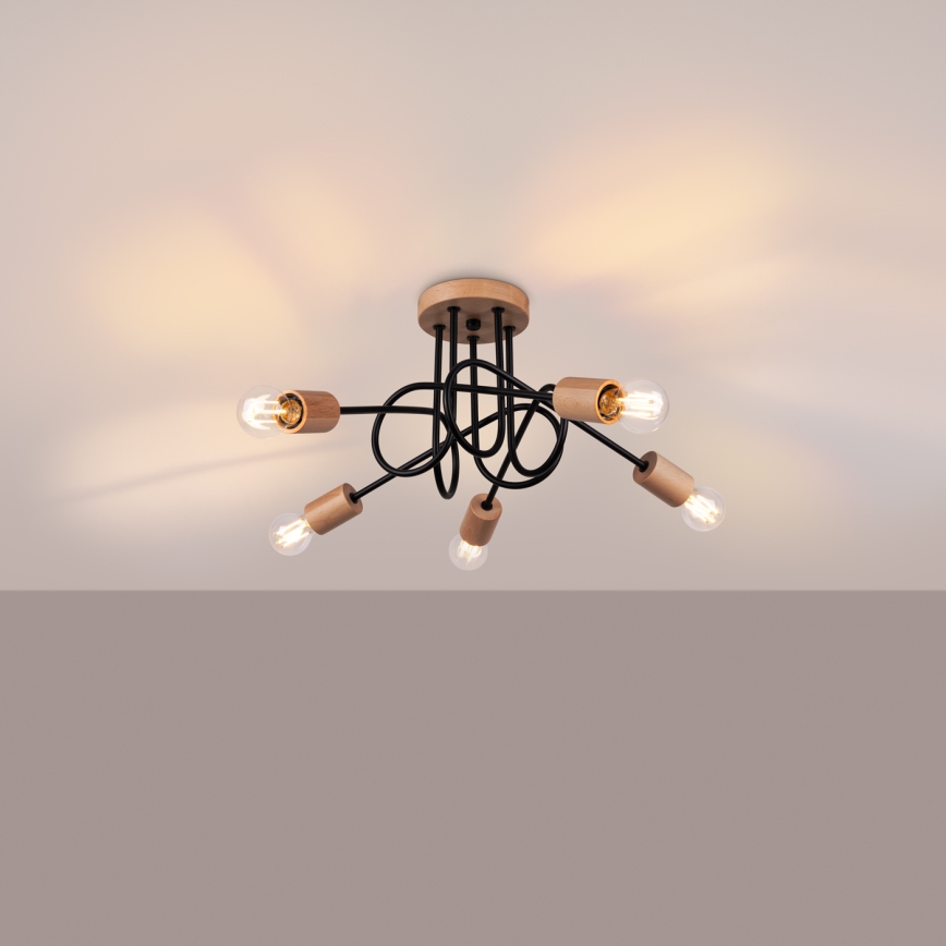 Plafonski luster EMBER 5xE27/15W/230V crna/bež/buk