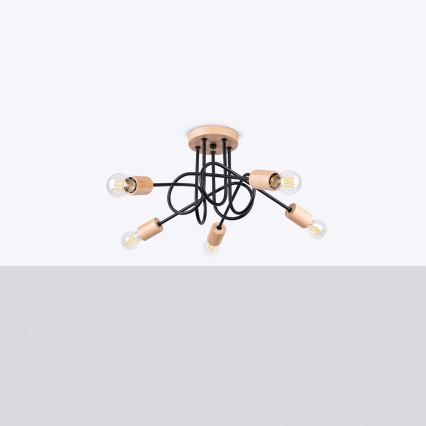 Plafonski luster EMBER 5xE27/15W/230V crna/bež/buk