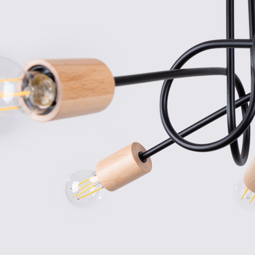 Plafonski luster EMBER 5xE27/15W/230V crna/bež/buk