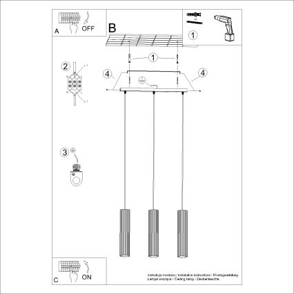 Luster na sajli KARBON 3xGU10/10W/230V bela