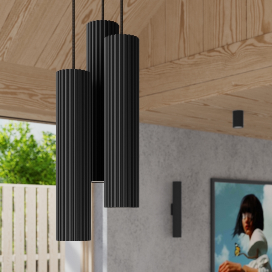 Luster na sajli KARBON 3xGU10/10W/230V crne boje