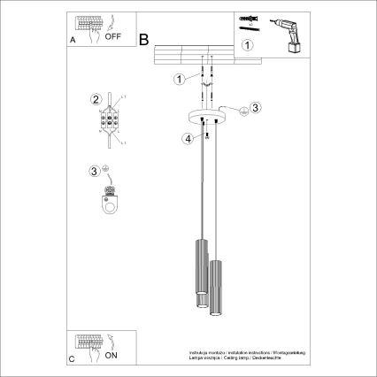Luster na sajli KARBON 3xGU10/10W/230V crne boje