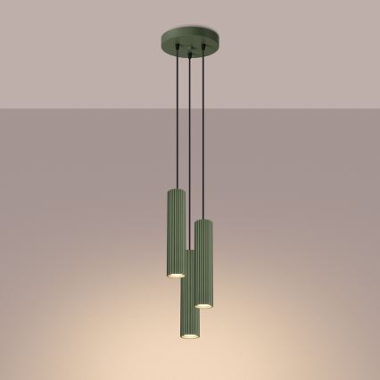 Luster na lanku KARBON 3xGU10/10W/230V zelena