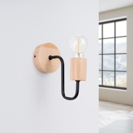 Zidna lampa TIMBO 1xE27/15W/230V crna/bež/buk