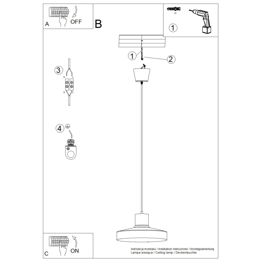 Luster na sajli BILO 1xE27/15W/230V, prečnik 35 cm, crna
