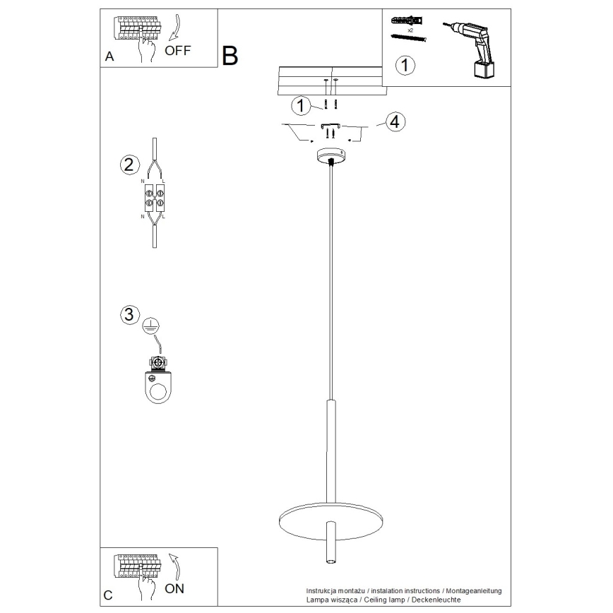 Luster na sajli FELTRO 1xG9/8W/230V crna/žuta