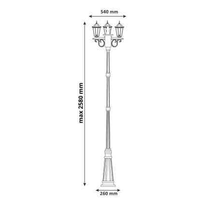 Spoljašnja lampa 3xE27/20W/230V IP43 2,58 m crna