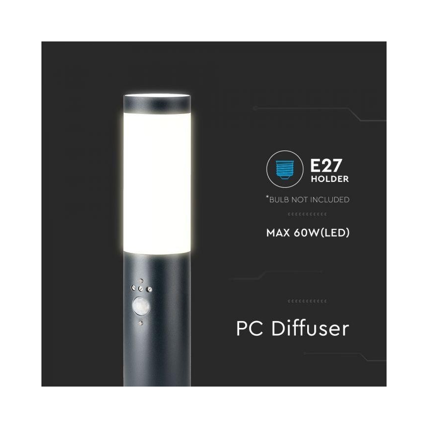 Spoljašnja lampa sa senzorom, 1x E27/60W/230V, IP44, 45 cm, antracit