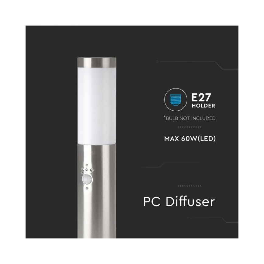 Spoljašnja lampa sa senzorom 1x E27/60W/230V IP44, 45 cm, mat hrom