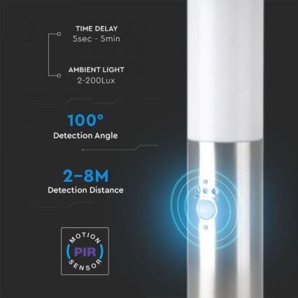 Spoljašnja lampa sa senzorom 1x E27/60W/230V IP44, 45 cm, mat hrom