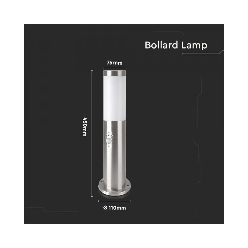 Spoljašnja lampa sa senzorom 1x E27/60W/230V IP44, 45 cm, mat hrom