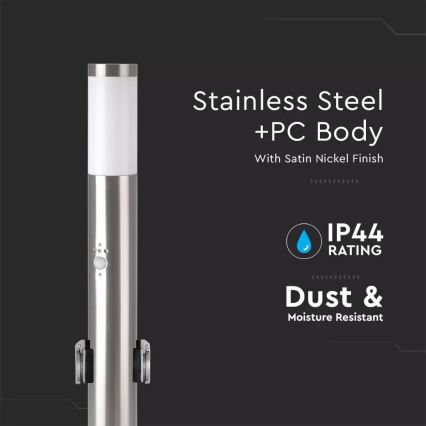 Spoljna lampa sa senzorom + 2 SCHUKO utičnice 1xE27/60W/230V IP44 60cm mat hrom