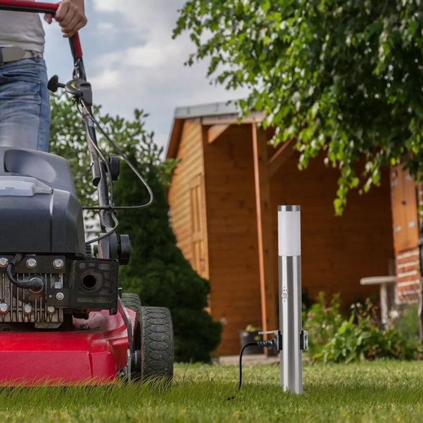 Spoljna lampa sa senzorom + 2 SCHUKO utičnice 1xE27/60W/230V IP44 60cm mat hrom