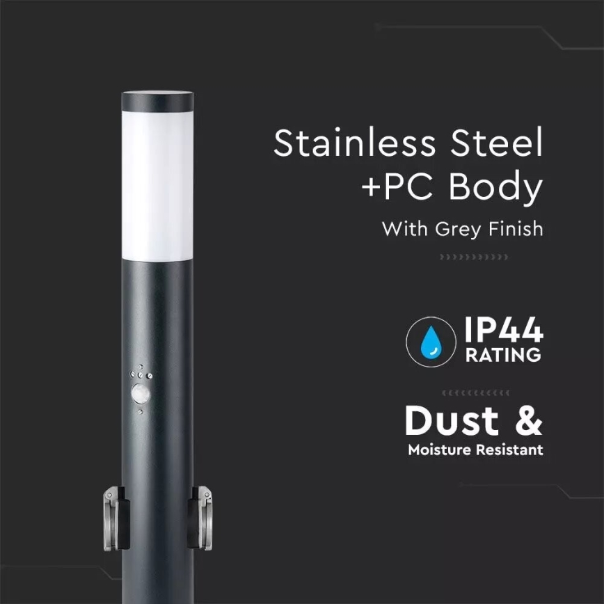 Spoljašnja lampa sa senzorom i dve SCHUKO utičnice, 1x E27/60W/230V, IP44, 60 cm, antracit