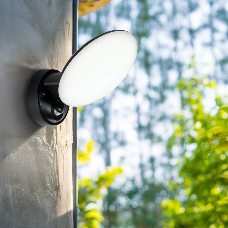 LED spoljašnje zidno svetlo sa senzorom pokreta i sumraka OLAF LED/10W/230V IP44 crno
