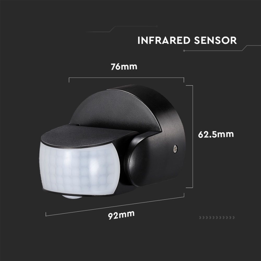 Spoljašnji infracrveni senzor pokreta 180/360° 600W/230V IP65, crni