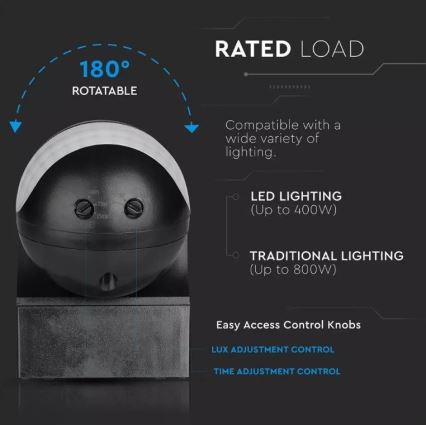 Spoljašnji senzor pokreta 230V IP44, crni