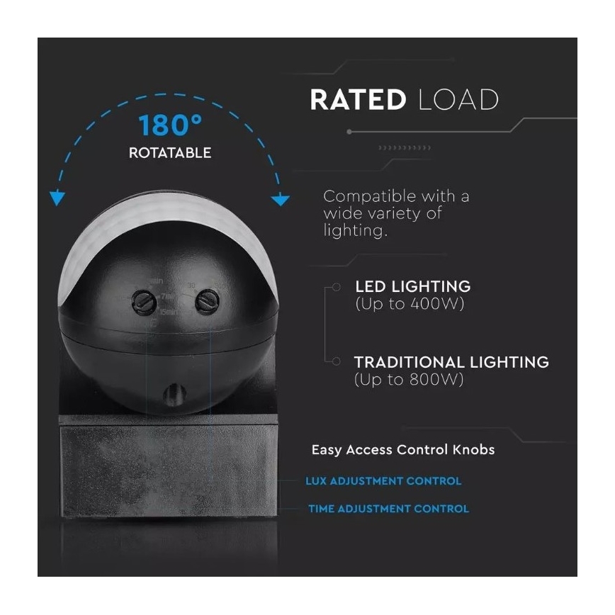 Spoljašnji senzor pokreta 230V IP44, crni