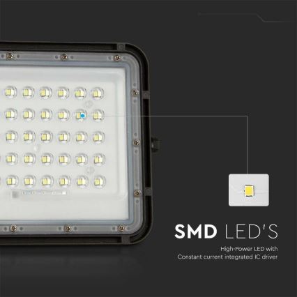 LED solarni reflektor za spoljašnju upotrebu, prigušiva, LED/10W/3,2V IP65 4000K 6000 mAh crna + daljinski upravljač