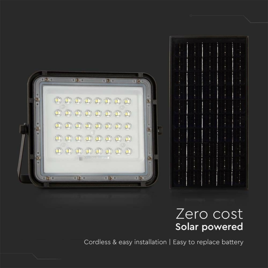 LED solarni reflektor za spoljašnju upotrebu, prigušiva, LED/10W/3,2V IP65 4000K 6000 mAh crna + daljinski upravljač