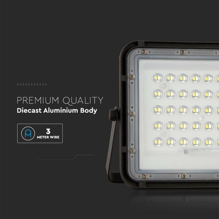 LED solarni reflektor za spoljašnju upotrebu, prigušiva, LED/10W/3,2V IP65 4000K 6000 mAh crna + daljinski upravljač